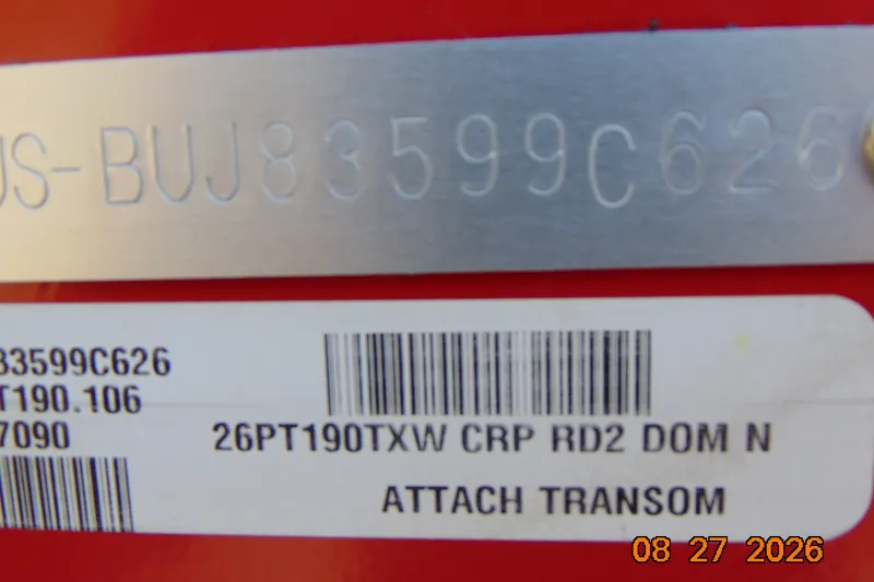 Slide: The Image of Serial number plate of 2026 Tracker Pro Team 190 boat, with date stamp. - 68