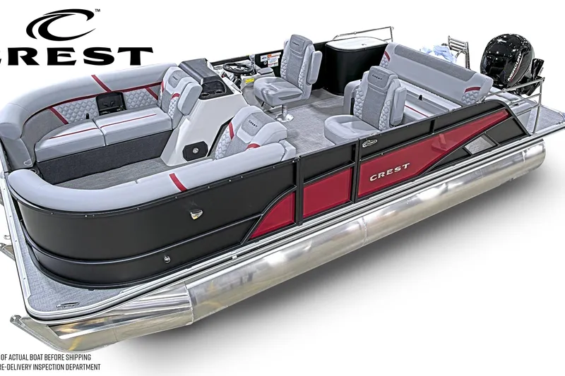 Slide: The Image of 2026 Crest Conquest 210 SLSC pontoon boat with luxurious seating and modern design. - 1