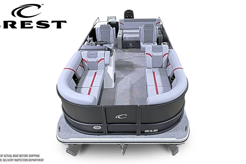 Slide: The Image of 2026 Crest Conquest 210 SLSC pontoon boat with luxurious seating and modern design. - 4