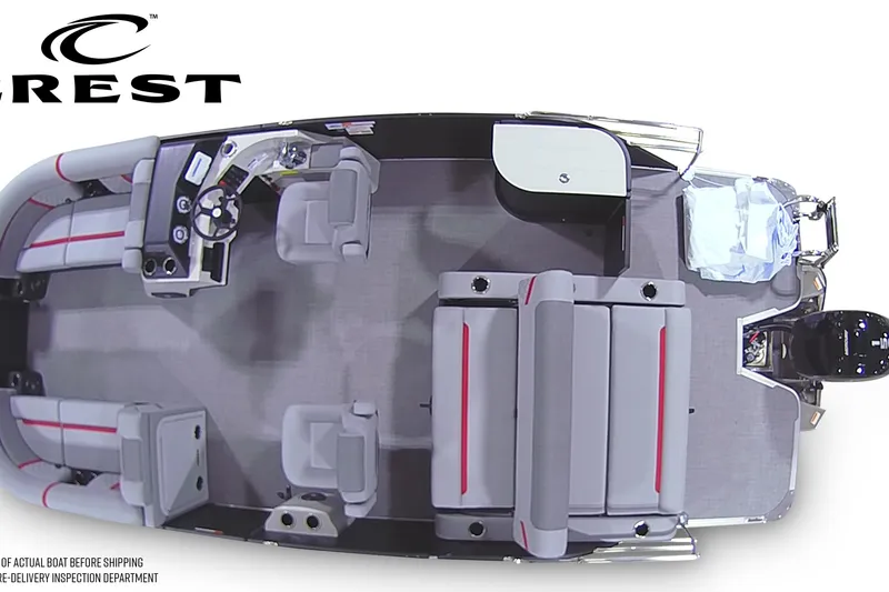 Slide: The Image of Top view of 2026 Crest Conquest 210 SLSC pontoon boat with seating and helm. - 6