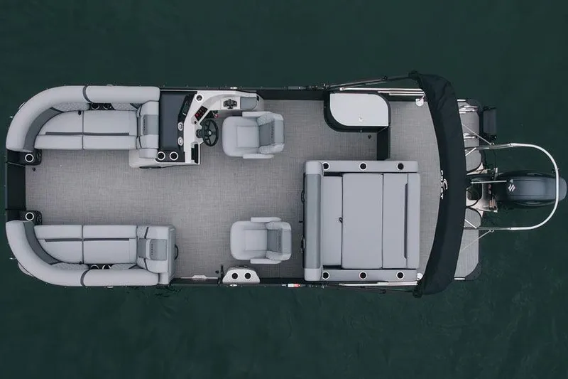 Slide: The Image of Manufacturer Provided Image: 2026 Crest Conquest 210 SLSC pontoon boat, aerial view, spacious seating, modern design. - 7