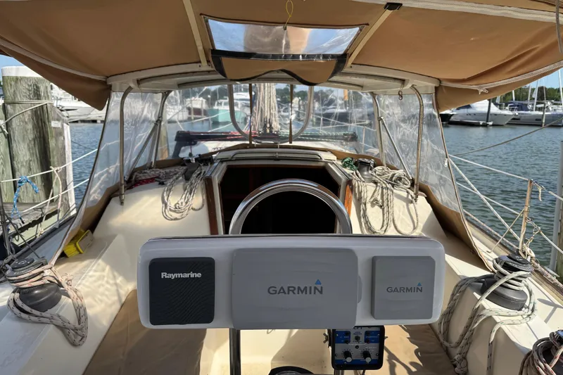 Slide: The Image of Cockpit of 1981 S2 36 sailboat with Garmin and Raymarine equipment. - 5