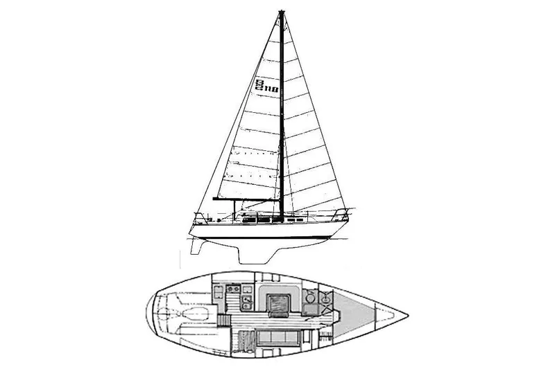 Slide: The Image of Line drawing of 1981 S2 36 sailboat with interior layout. - 7