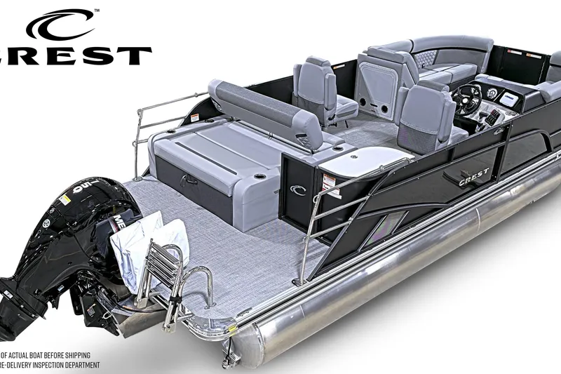 Slide: The Image of 2026 Crest Conquest 210 SLSC pontoon boat with sleek design and modern seating. - 5
