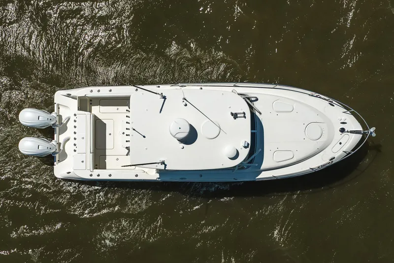 Slide: The Image of Aerial view of 2008 Hydrosport 3500 VX boat on water. - 9