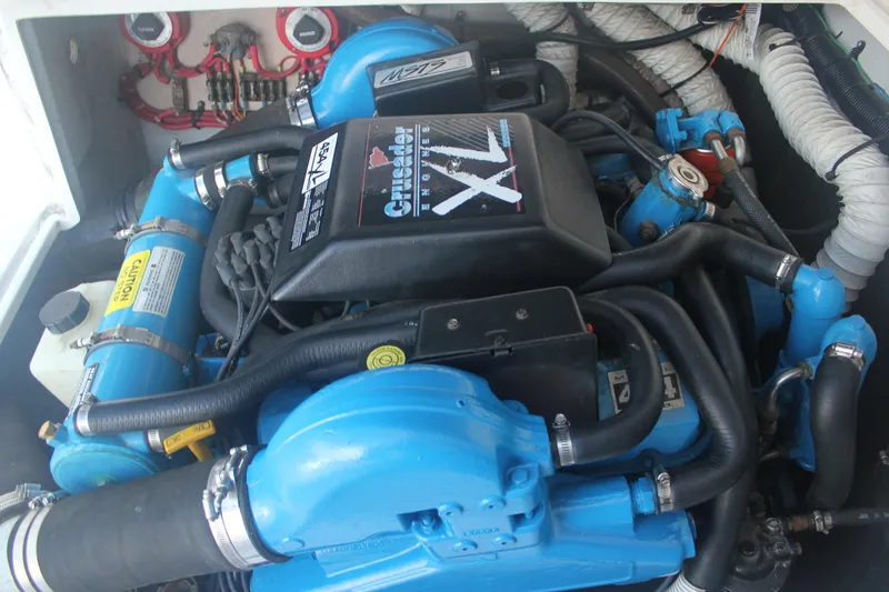Slide: The Image of Engine compartment of a 1995 Blackfin 29 Flybridge with Crusader XL engine. - 4