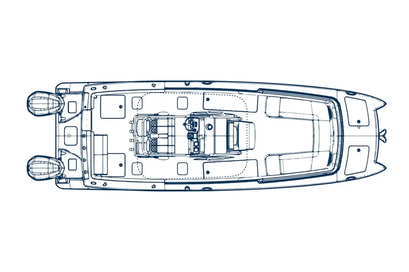 Slide: The Image of Manufacturer Provided Image: Top view blueprint of 2026 World Cat 280 CC-X boat design. - 10
