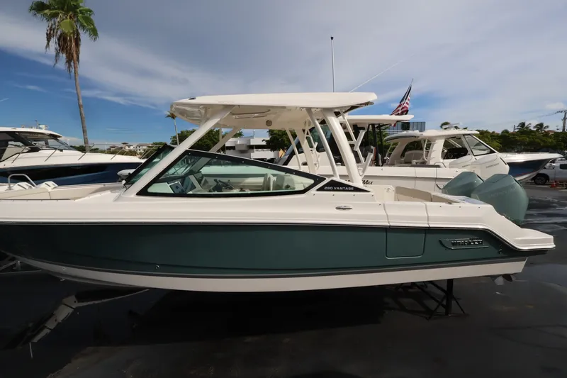 Slide: The Image of A 2027 Boston Whaler 280 Vantage is parked. It features a sleek, modern design. - 1