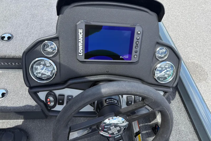 Slide: The Image of 2024 Ranger RT188P dashboard with Lowrance Elite display and gauges. - 12