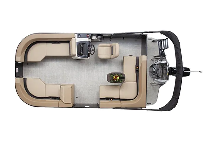 Slide: The Image of Manufacturer Provided Image: Top view of 2025 Lowe LS 170 pontoon boat with beige seating. - 34
