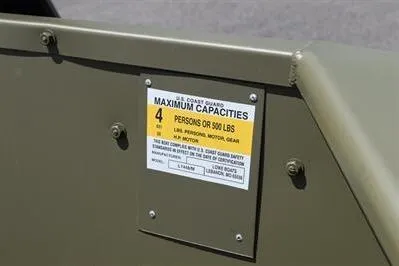 Slide: The Image of 2024 Lowe L1448 Jon boat capacity label, maximum 4 persons or 500 lbs. - 11
