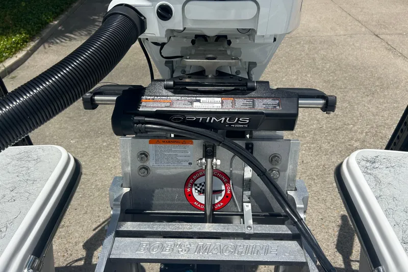 Slide: The Image of 2026 Gulf Coast Saber Cat 25 with Optimus steering actuator on Bob's Machine mount. - 21