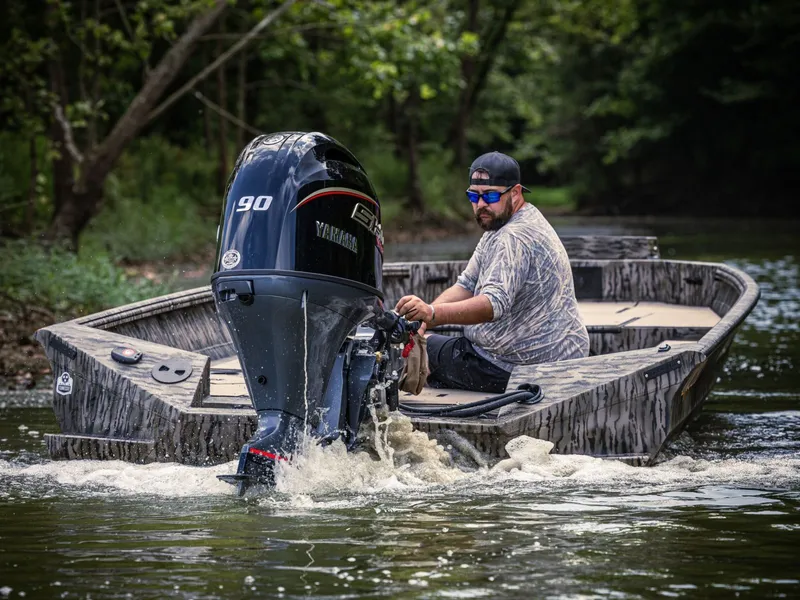 Slide: The Image of Man driving 2026 Excel Boats Tomahawk 183 on a river. - 15