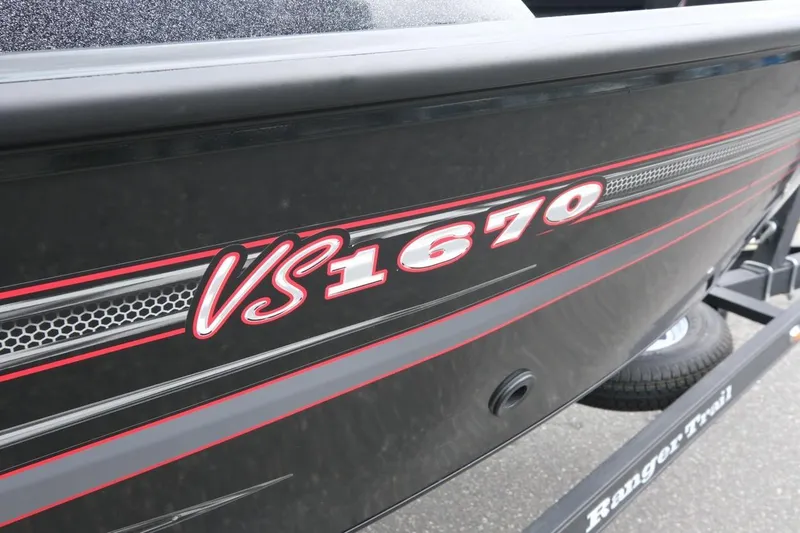 Slide: The Image of 2018 Ranger VS1670 WT boat with bold red and white graphics. - 6