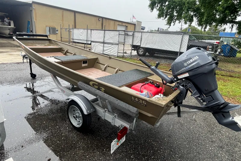 Slide: The Image of 2025 G3 Gator Tough 1436 boat with Yamaha motor on trailer. - 9