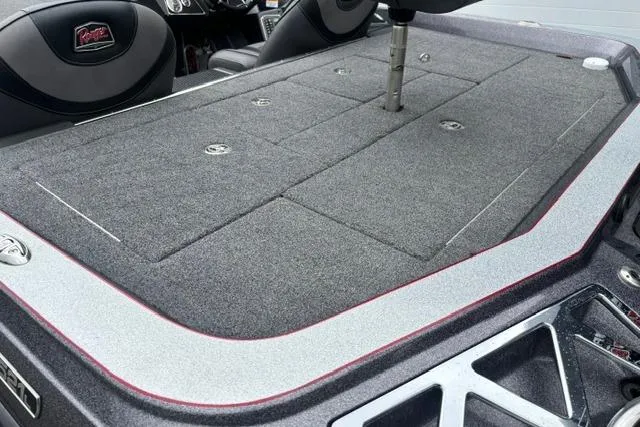 Slide: The Image of 2019 Ranger Z521L boat deck with storage compartments and seating area. - 13