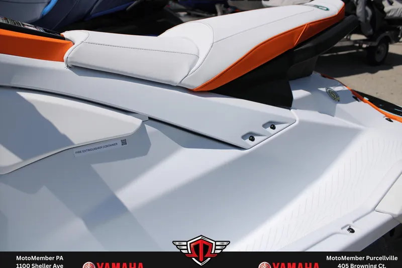 Slide: The Image of 2026 Yamaha WaveRunner JetBlaster LTD with sleek white and orange seat design. - 9