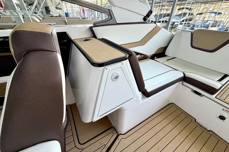 Slide: The Image of 2022 Yamaha Boats 252SD interior with sleek seating and modern design. - 20