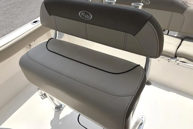 Slide: The Image of 2024 Key West 203 FS boat seat, featuring sleek gray upholstery and modern design. - 29