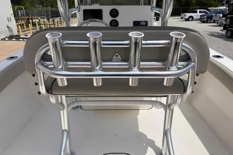 Slide: The Image of 2024 Key West 203 FS boat with stainless steel rod holders and console. - 40