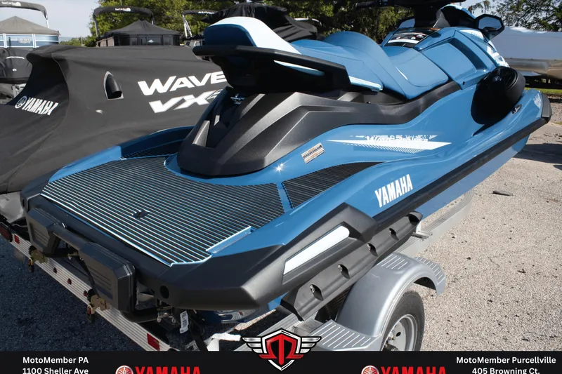 Slide: The Image of 2026 Yamaha WaveRunner VX Cruiser in blue on a trailer, showcasing sleek design and branding. - 6