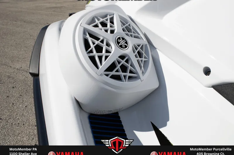Slide: The Image of 2026 Yamaha WaveRunner VX Deluxe speaker detail on a sleek white surface. - 9