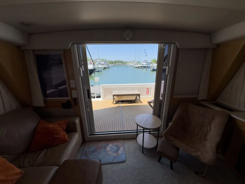 Slide: The Image of Interior of a Navigator 5300 yacht overlooking the marina. - 38