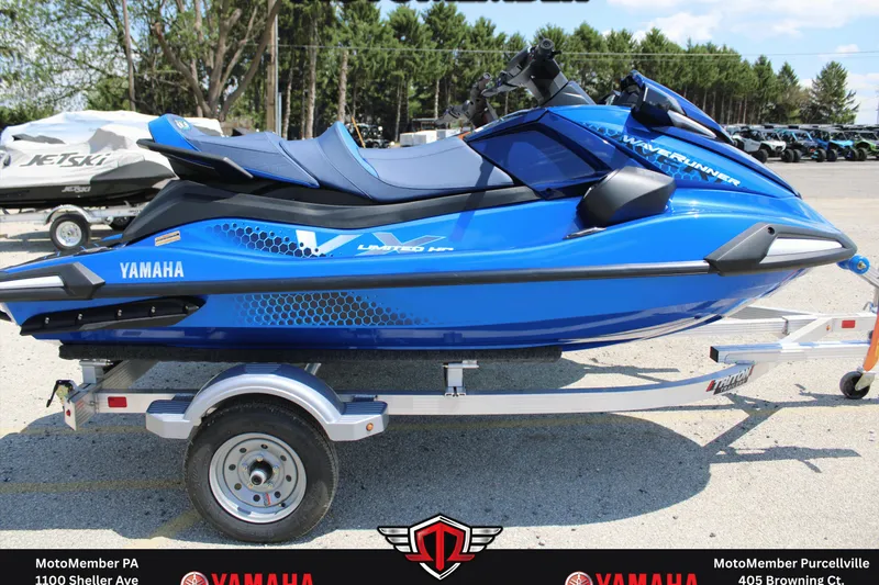 The Image of 2026 Yamaha WaveRunner VX Limited HO in blue on a trailer, displayed outdoors. - 0
