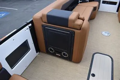 Slide: The Image of 2026 Princecraft Vouge 25 RL boat interior with tan seating and modern design. - 16