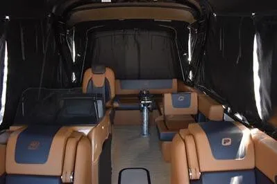 Slide: The Image of Interior of 2026 Princecraft Vogue 25 RL boat with luxurious seating and modern design. - 59