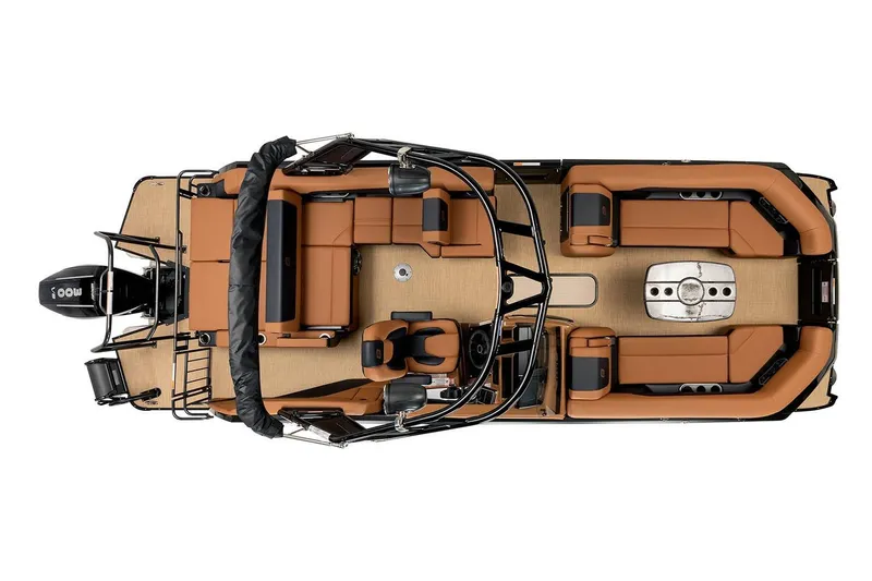 Slide: The Image of Manufacturer Provided Image: Top view of 2026 Princecraft Vogue 25 RL pontoon boat with luxurious seating. - 65