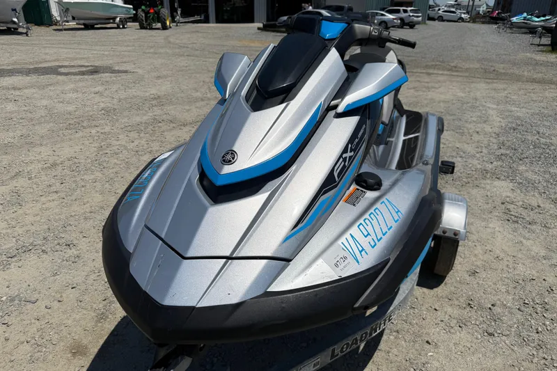 Slide: The Image of 2020 Yamaha WaveRunner FX Cruiser HO on trailer in outdoor setting. - 2