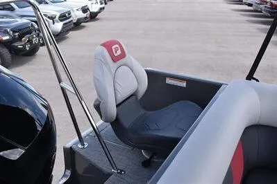 Slide: The Image of 2026 Princecraft Ventura 194 boat seat with modern design in a parking lot. - 21