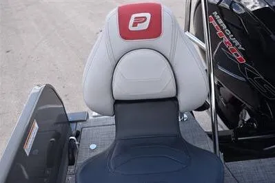Slide: The Image of 2026 Princecraft Ventura 194 boat seat with Mercury engine in background. - 22