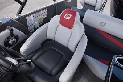 Slide: The Image of 2026 Princecraft Ventura 194 boat interior with modern seating and steering wheel. - 23
