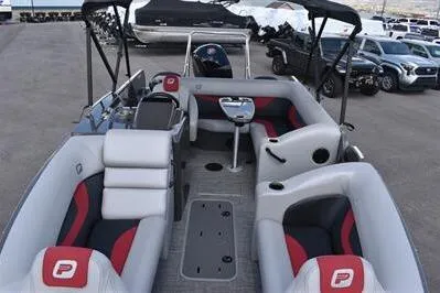 Slide: The Image of 2026 Princecraft Ventura 194 boat interior with plush seating and modern design. - 8