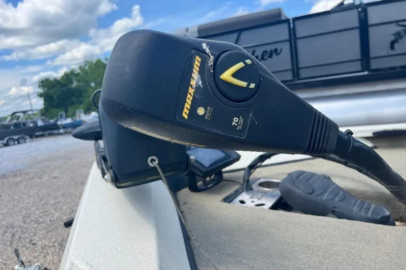 Slide: The Image of Close-up of a Maxxum trolling motor on a 2018 Xpress X17 Pro boat. - 7