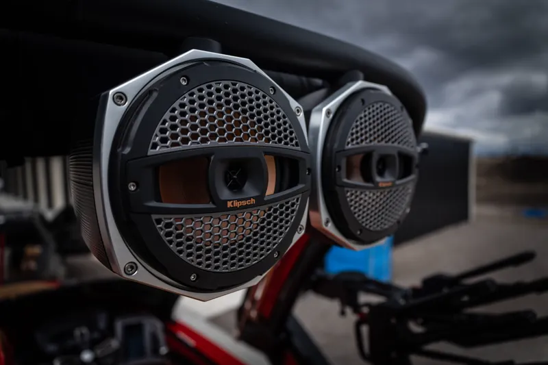 Slide: The Image of Klipsch speakers on a 2023 MasterCraft X24 boat. - 12