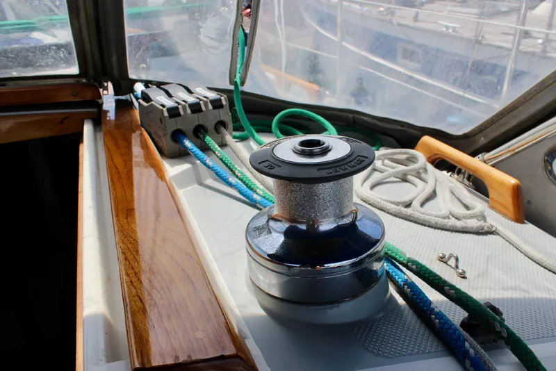 Slide: The Image of Winch and ropes on a 1989 Catalina 36 sailboat deck. - 27
