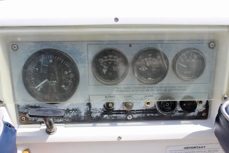 Slide: The Image of Instrument panel of a 1989 Catalina 36 yacht with gauges and controls. - 29
