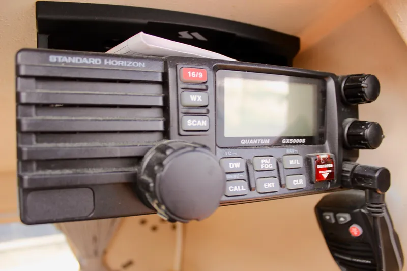 Slide: The Image of Standard Horizon GX5000S radio on 1989 Catalina 36 sailboat dashboard. - 42