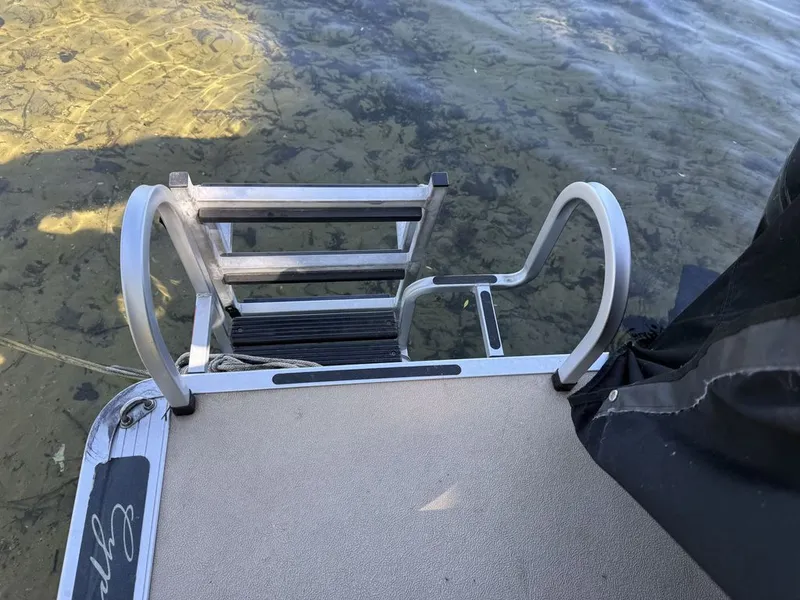 Slide: The Image of Cypress Cay 220 Cabana boat ladder over clear water, 2011 model. - 15