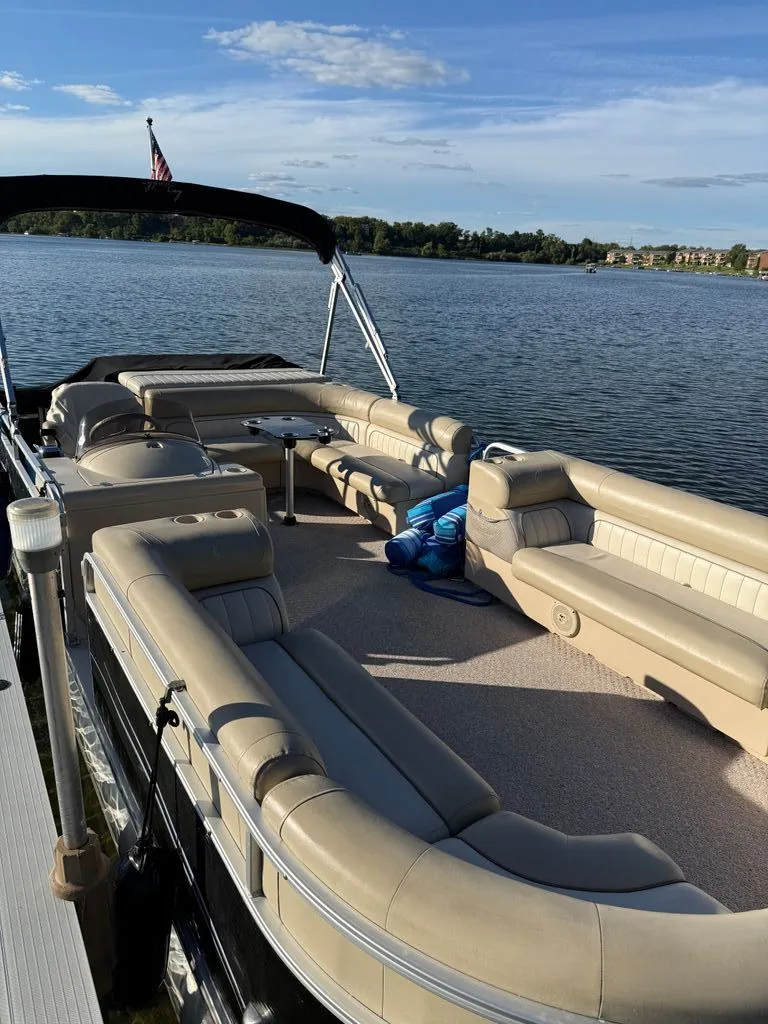 Slide: The Image of 2011 Cypress Cay 220 Cabana pontoon boat on a serene lake. - 3