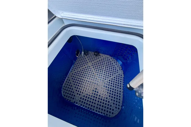Slide: The Image of 2020 Hells Bay Professional boat livewell interior with blue lining and grid floor. - 10