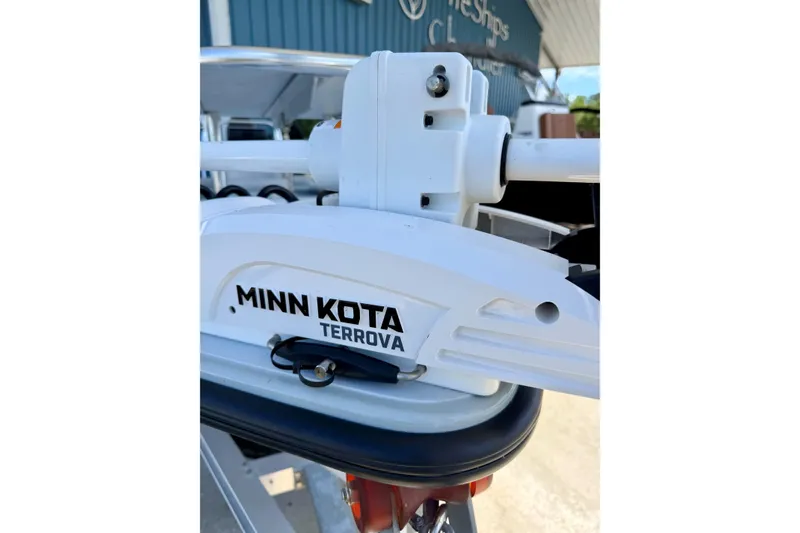 Slide: The Image of Minn Kota Terrova motor on 2020 Hell's Bay Professional boat. - 14