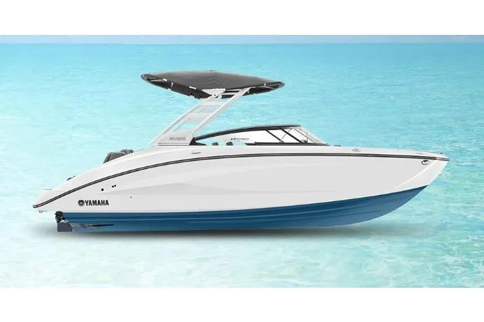Slide: The Image of 2023 Yamaha Boats 252SE on clear blue water, showcasing sleek design and modern features. - 3