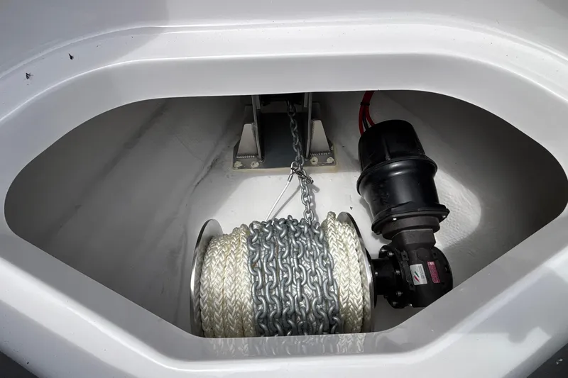 Slide: The Image of Anchor chain and rope storage in 2026 Monterey Elite 30 OB boat. - 84