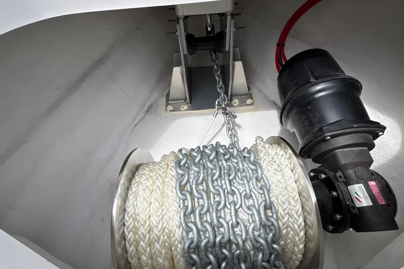 Slide: The Image of Anchor chain and rope mechanism in 2026 Monterey Elite 30 OB boat. - 85