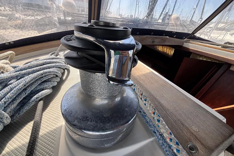 Slide: The Image of Winch and ropes on a 1990 Catalina 42 sailboat deck. - 14