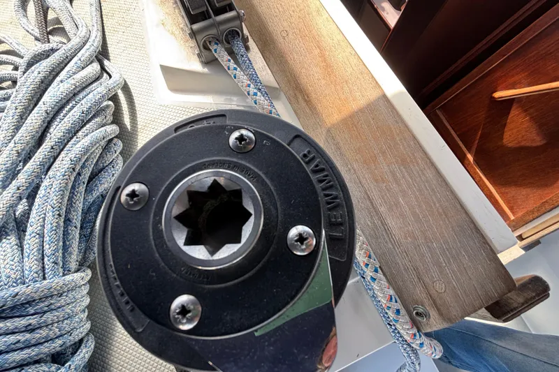 Slide: The Image of Close-up of a Lewmar winch and rope on a 1990 Catalina 42 sailboat deck. - 17